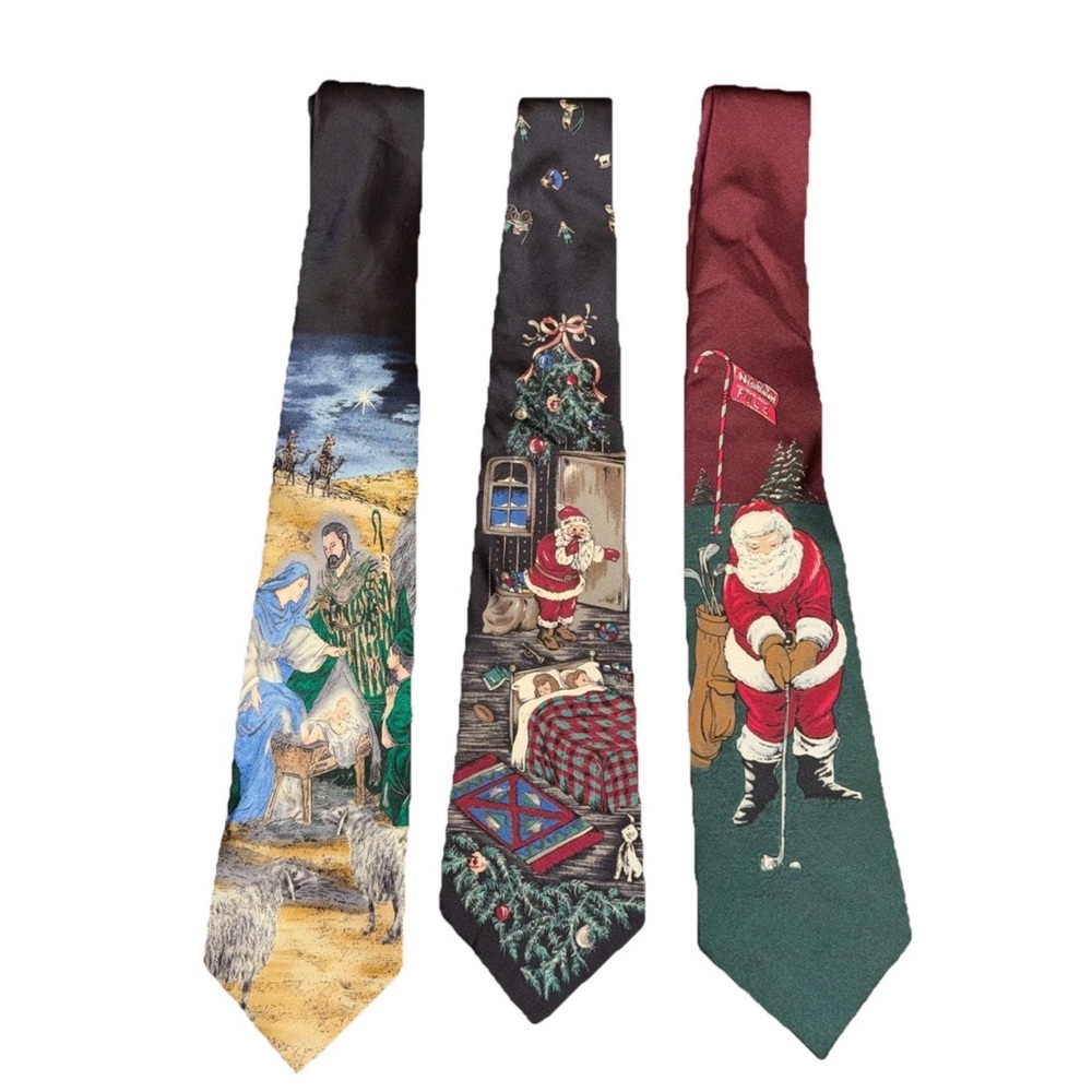 Christmas Christ Jesus Santa Claus Saint Nick Golf Ties (Set Of‎ 3)